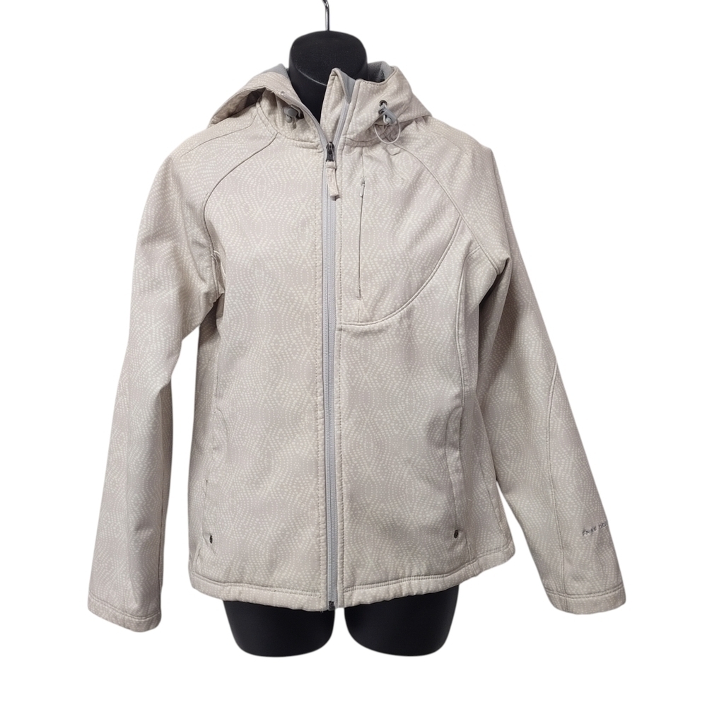 Free Country Women's Hooded Beige Gray Pattern Full Zip Fleece Lined Pockets S